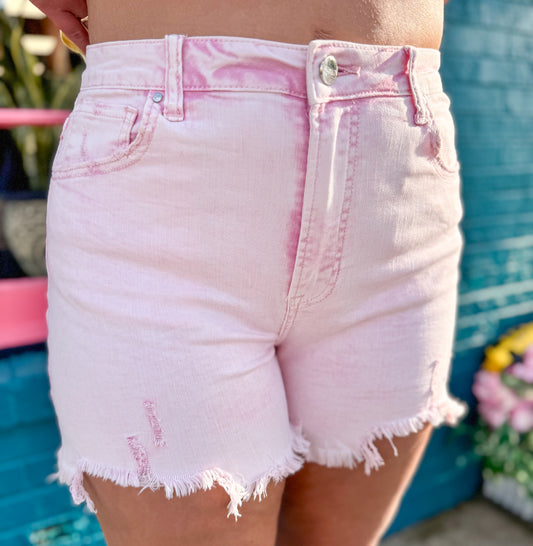 Pink Acid Wash Shorts