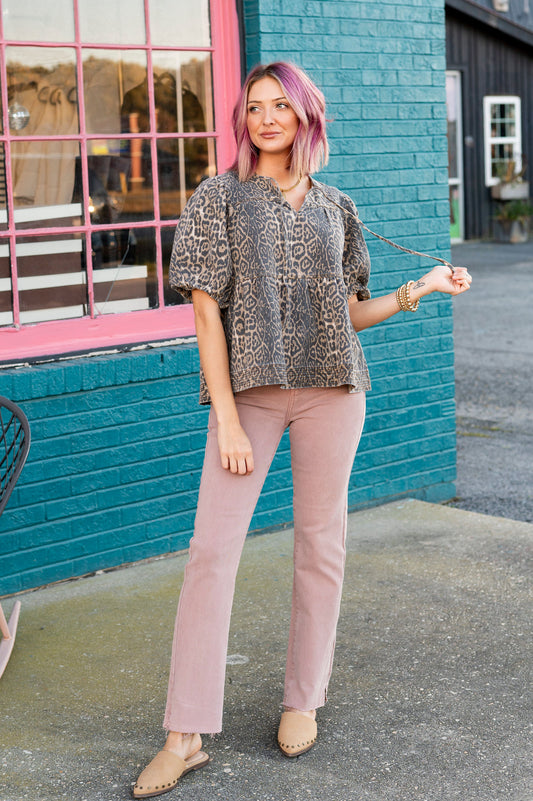 For The Love Of Leopard Denim Blouse