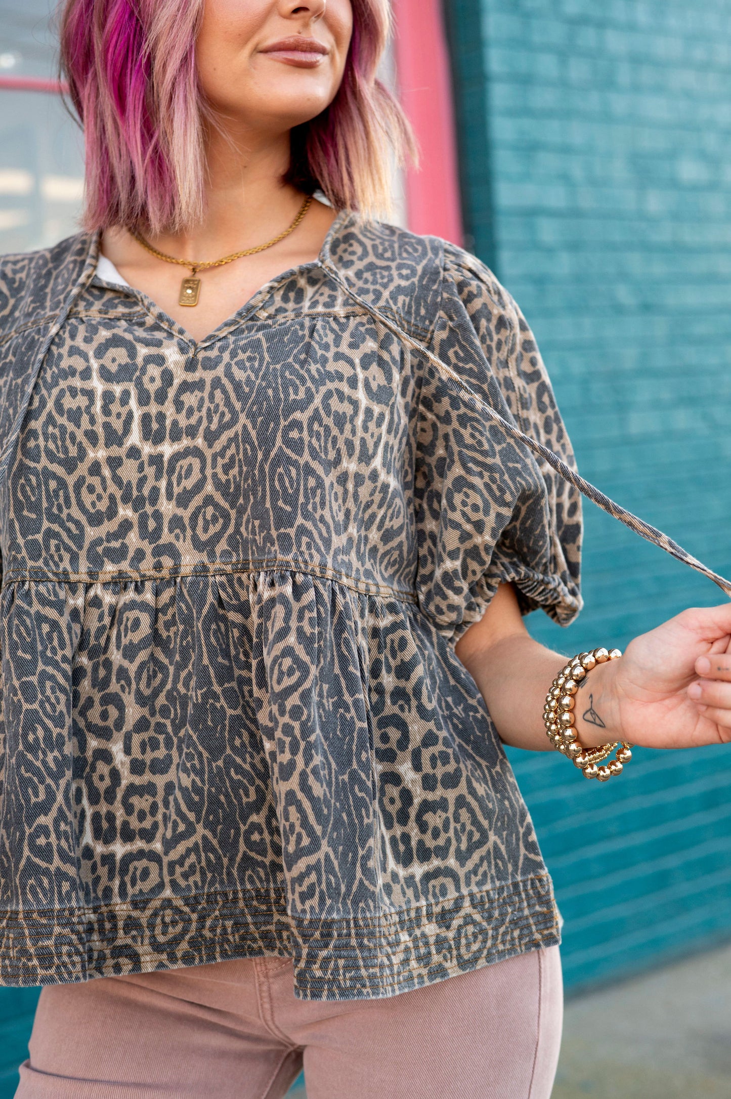 For The Love Of Leopard Denim Blouse